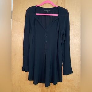 BCBG MAXAZRIA black tunic blouse, size medium.  Semi-sheer fabric.